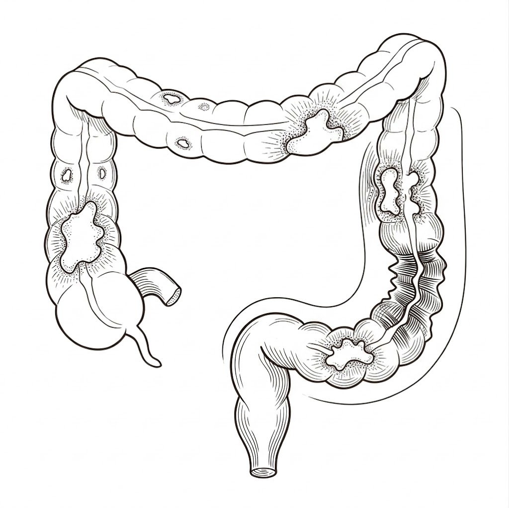 Inflammatory bowel disease shown attacking and damaging the GI tract.